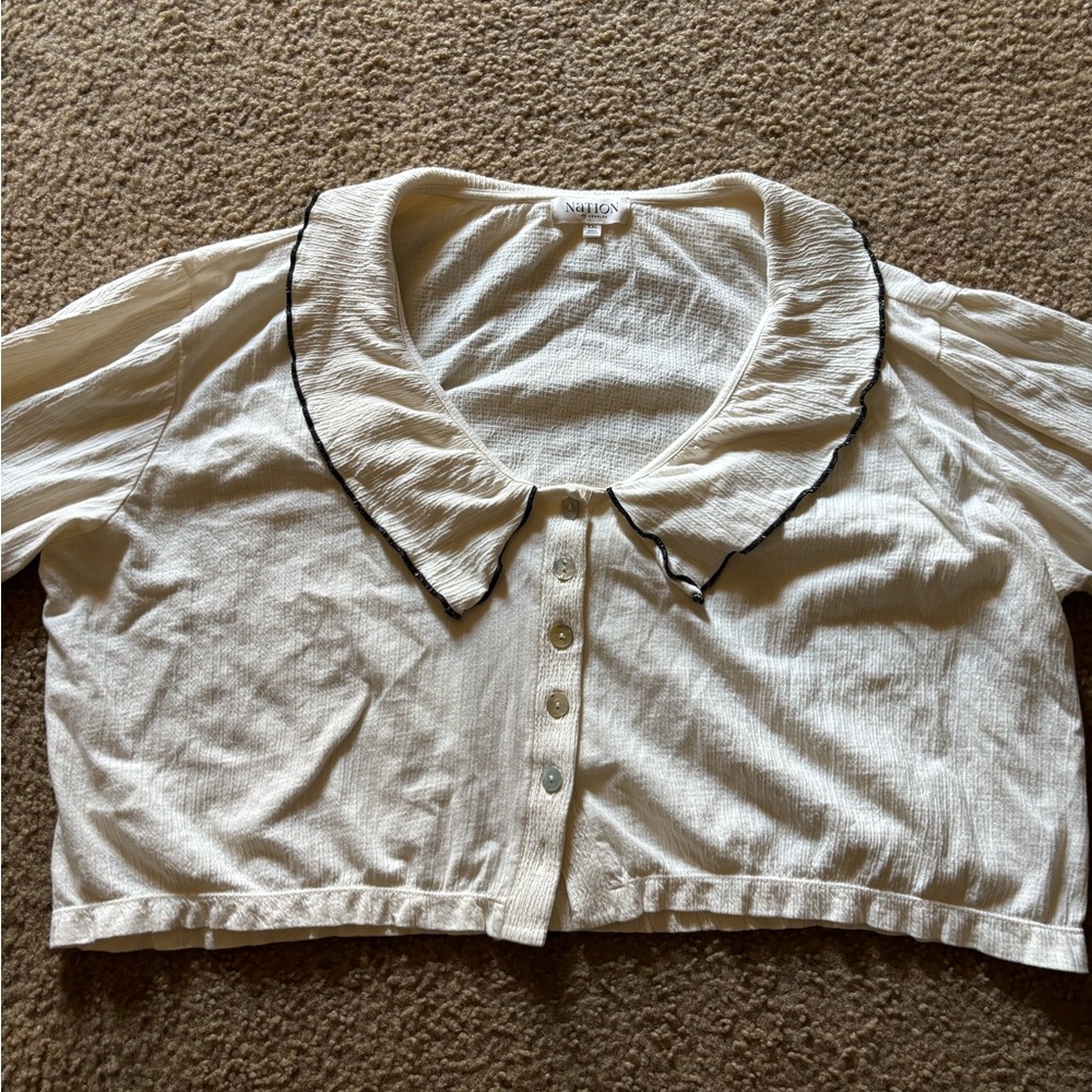 Nation LTD White Blouse with Black Trim